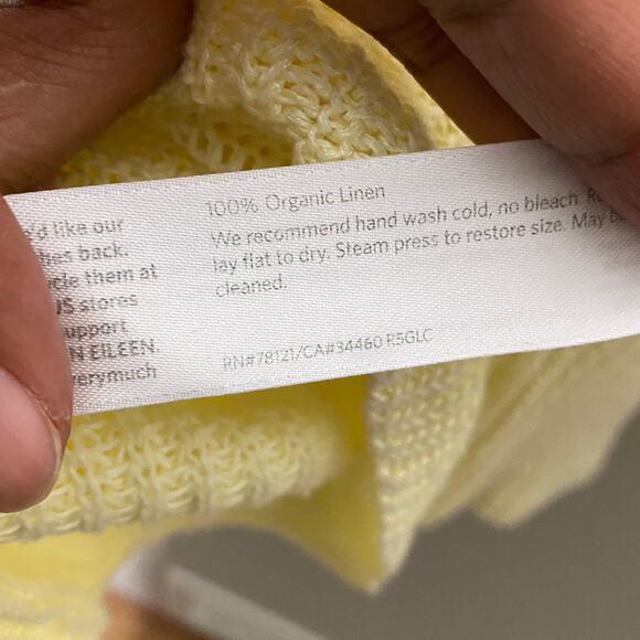 Eileen Fisher Yellow Linen Boat Neck Pullover Open Knit Sweater Women's Sz Small - Picture 6 of 6